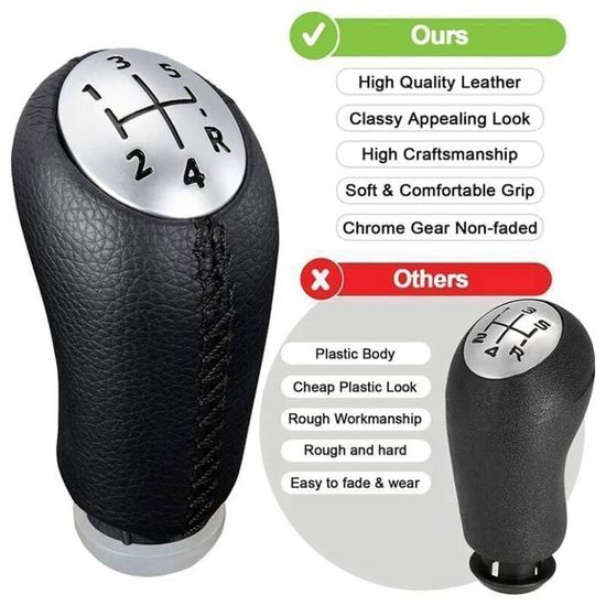 Pommeau De Levier De Vitesse Compatible Renault - Pour Mégane 2, Scénic 2, Clio 3, Kangoo (Boîte Manuelle) - 13