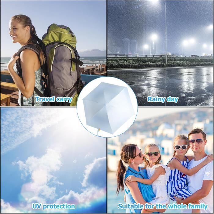 Parapluie De Voyage Pliable, Ouverture Et Fermeture Automatique Protection Contre Pluie Et Soleil Manche En Bois Noir 96063405