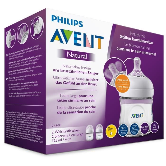 PHILIPS AVENT Lot de 2 biberons Natural - 125 ml - Cdiscount Puériculture &  Eveil bébé