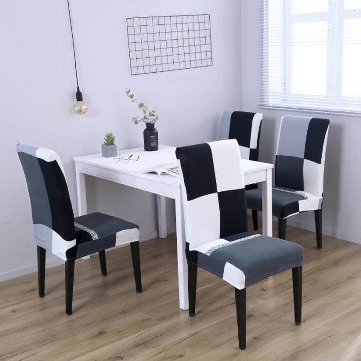 Mode Noir et blanc Carré Housse de chaise Décoration Stretch Housse