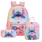 AODUX Lot de 3 Sac à Dos Stitch pour Enfants,Sac à Dos d'école,Sac à Dos Scolaire pour Filles,Avec Sac à Lunch et Trousse à Crayons,Rose