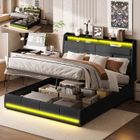Lit 140x190 cm - NMONET - LED - tissu en PU - lit double 140x190 cm - noir