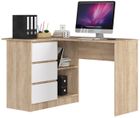 Bureau AKORD d'angle Chêne Sonoma 124 cm 3 tiroirs façade Blanche 2 étagères 124x85x77 cm