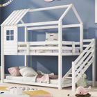 XIAOMI Lit superposé LBF - lit enfant - Sommier inclus - 2 x 90 x 200 cm - lit cabane avec escalier d'angle - Blanc