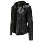 Veste en cuir PU pour femmes avec capuche et doublure en velours - MOBIGARLAN - XH547 - Noir - Grande taille