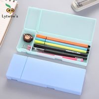 couleur bleu Trousse à crayons en plastique couleur bonbon, 1 pièce, Kawaii, papeterie scolaire et de bureau