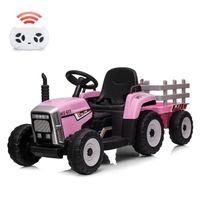 Baloveby Tracteur Electrique Pour Enfants, Véhicule Enfant Avec Télécommande Phare LED Vitesse 2+1 Ceinture de Sécurité -Rose Clair