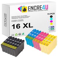 16XL ENCRE4U - Lot de 15 cartouches d'encre compatibles avec EPSON 16 T16 XL T16XL Stylo Plume 6 Noir + 3 Cyan + 3 Magenta + 3 Jaune