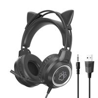 G35 Casque de jeu PC Cat Ears détachable Casque supra-auriculaire filaire avec micro - Noir
