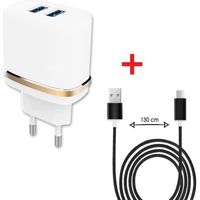 Pack Câble Micro USB pour Wiko View 4 Lite Chargeur ultra-puissant et rapide 2X (5V - 2,1A) - NOIR