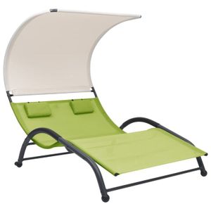 CHAISE LONGUE Transat chaise longue bain de soleil lit de jardin terrasse meuble d exterieur double avec auvent textilene vert