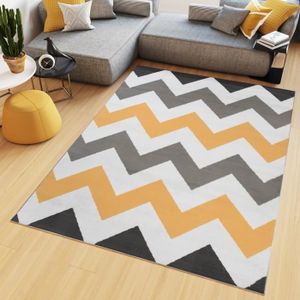 Tapiso Maya Tapis Salon Chambre Ado Moderne Zigzags Orange Gris Blanc Noir Fin 180 X 250 Cm