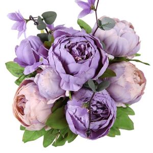 FLEUR ARTIFICIELLE Bouquet de pivoines artificielles vintage en soie pour décoration de mariage, maison, table,, jardin (nouveau violet)