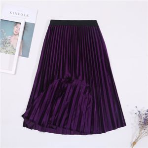 JUPE Jupe,Jupe en velours taille haute pour femme, forme plissée et maxi, de couleur noir, style vintage, pour l'automne - 9 Purple[D1]