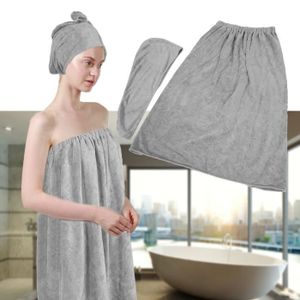 SORTIE DE BAIN Ensemble de serviettes de bain réglables pour femmes - PWSHYMI - Gris - Coton - Adulte