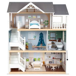 Infantastic Maison De Poupée XXL En Bois 3 Étages - 60,5x71x32,5 Cm Avec LED, 16 Meubles & Accessoires, Jouet Enfant Dès 3 Ans