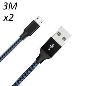 CÂBLE TÉLÉPHONE [2 pack] Cable Nylon Tressé Bleu Micro USB 3M pour