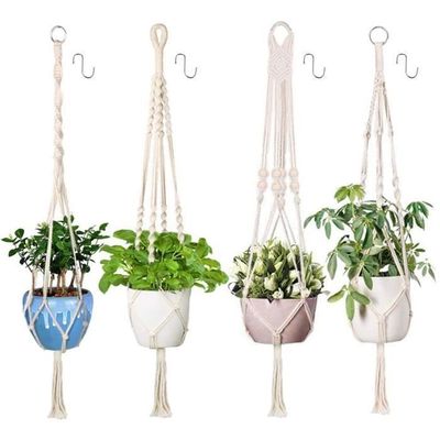 Lot 2 Pots Fleurs Suspendus Chanvre Tressé - Macramé Avec Crochets Maison & Jardin