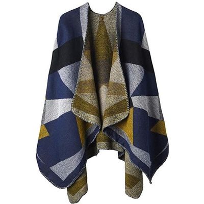 Poncho Châle Femme Épais Et Long - Style Rétro, Motif Tartan, Chaud Pour Automne/Hiver