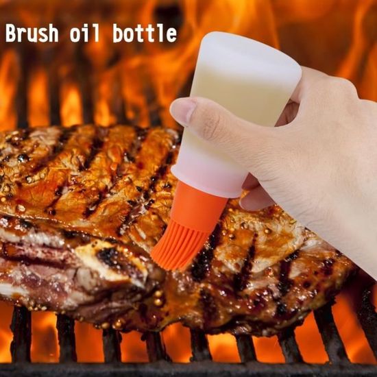 HOLIDYOYO Distributeur Huile Avec Pinceau Silicone - Bouteille Pâtisserie Barbecue - Résistant Chaleur - Jaune Pratique