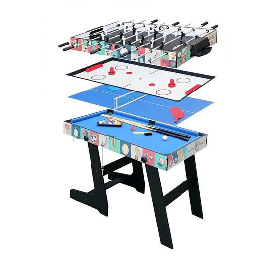 hj Table Pliable Multi Jeux 4 en 1 Pliante 121cm-Billard-Babyfoot-Hockey-Tennis de Table4