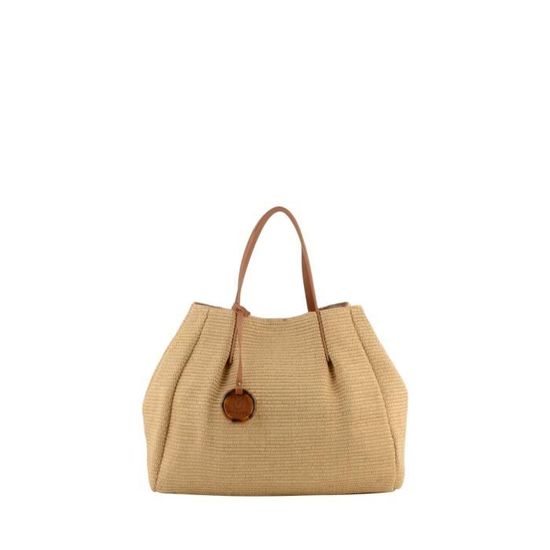 Sac Cabas Double C En Paille VIMODA - Neuf Avec étiquettes, Couleur Taupe