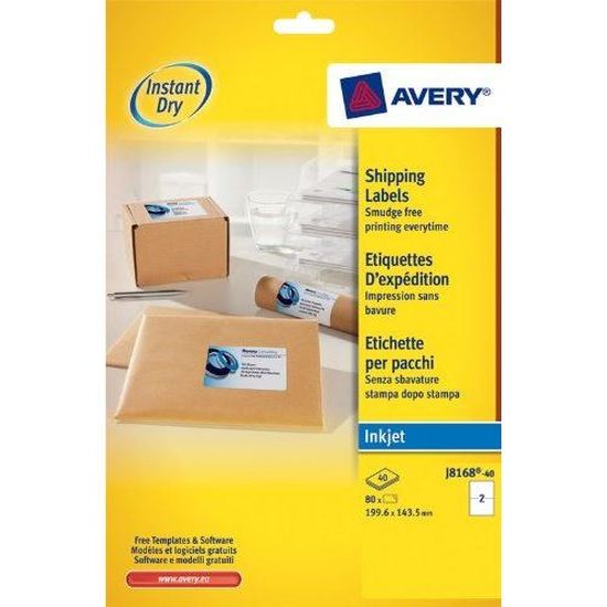 imprimantes jet d'encre Avery auto Adhésif Colis étiquettes d'expédition 2 Étiquettes Par A4 elle imprimantes jet d'encre Avery auto Adhésif Colis étiquettes d'expédition 2 Étiquettes Par A4 elle