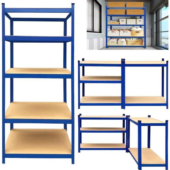 Étagère De Rangement Métal 170x75x30 Cm - Charge 750 Kg - 5 Niveaux MDF - Garage Atelier