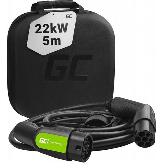 Green Cell® GC Type 2 Câble de Charge EV Voiture Électrique PHEV | 22kW | 32A | Type 2 de Type 2 | 5 Mètre | Triphasé