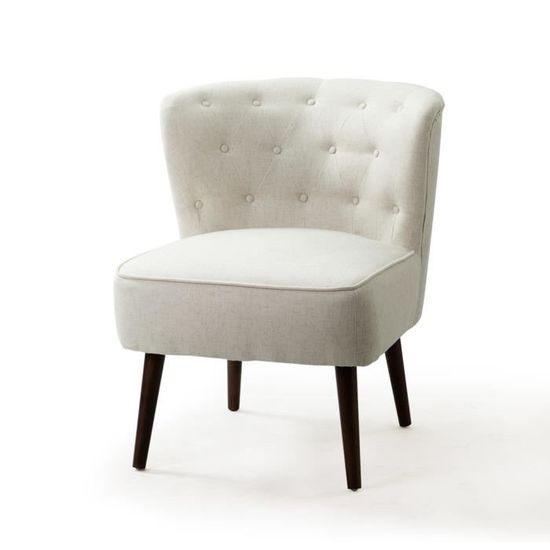 Fauteuil relax, Fauteuil Salon Moderne, Chaise Rembourrée en Chenille avec Pieds en Bois, Fauteuil Relax avec Coussin Epais pour Salon, Beige