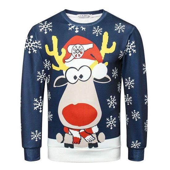 Pull De Noël 'Ugly' Homme - Imprimé Père Noël 3D - Col Rond Doux - Pour Fêtes Et Décontracté