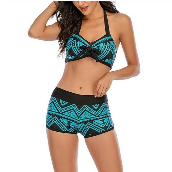 Bikini 2 Pièces Femme Taille Haute - Push Up, Coupe Amincissante - Style Vintage Color Block