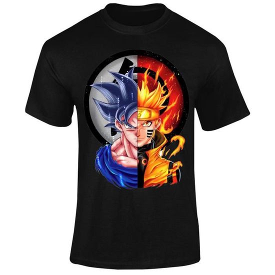 T-SHIRT HOMME PERSONNALISÉ DRAGON BALL Z, SON GOKU, NARUTO, COULEUR NOIR