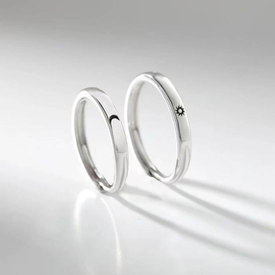 Bague Fendue Reglable,Soleil Et Lune Graves Bagues Assorties,Bagues