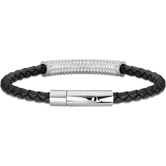 Bracelet Homme En Cuir Noir Et Jaune - Neuf Avec étiquettes, Sans Marque