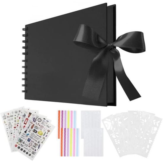 Album Photo Scrapbooking Rairsky A5 - 30 Pages Noires - Avec Stylos Et Accessoires