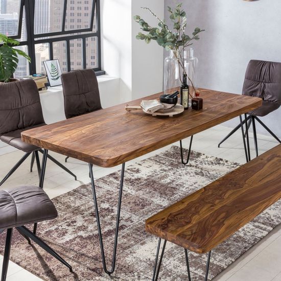 Table à Manger En Bois Massif Sheesham 120x60 Cm - Style Campagne, Plateau épais 10 Cm, Pièce Unique Artisanale - 5