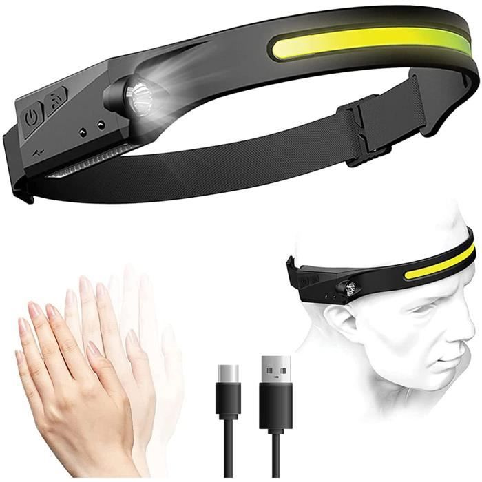 Lampe Frontale LED Rechargeable USB, lampe frontale running, Lampe Frontale Lumix de Camping IPX6 Étanche avec Mode Capteur Sensible