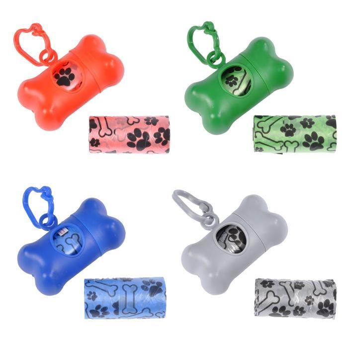 Distributeur de sachets ramasse crottes - 20 sacs - 1 recharge - 4couleurs assorties : Rouge / Gris / Bleu / Vert