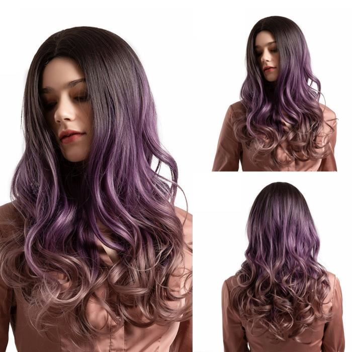 Longues perruques synthétiques bleu violet pour femmes perruque de cheveux Cosplay ondulée sans colle_1932