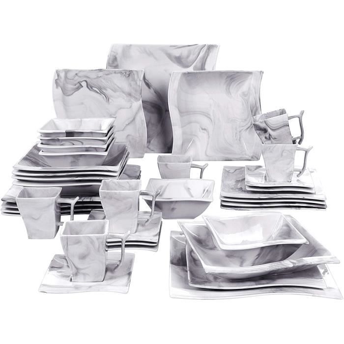 30+6CB-GREY-FR New MALACASA Série Flora, 36 Pcs Service de Table Porcelaine Marbre,Services Complets à Dinner