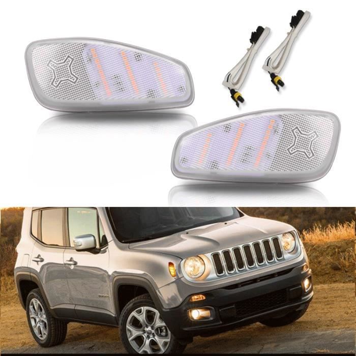 Kit de feux de position latéraux LED jaune ambre à lentille claire pour Jeep Renegade 2015-2017