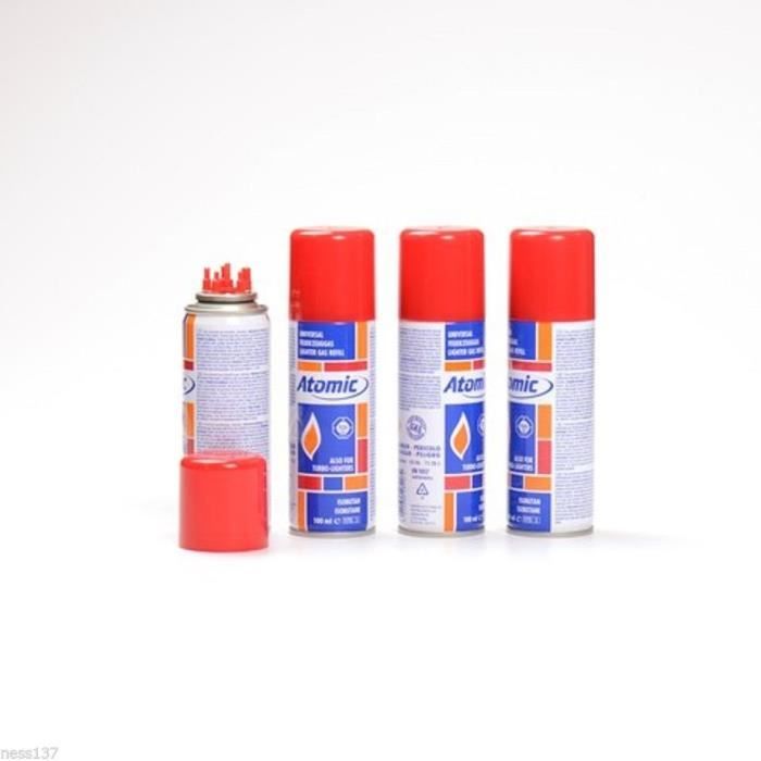 Recharge ATOMIC Gaz Butane Universelle 100 ml Briquet Chalumeau Allume Feu