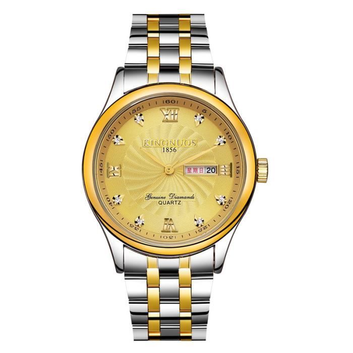 RMEGA Montre Homme Luxe Montre Bracelet Homme Affaires Etanche Acier Inoxydable Bande Acier Cadran Doré
