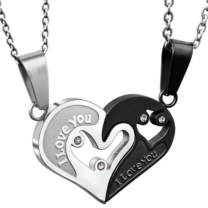 Pendentif Coeur en Acier Inoxydable Je T'Aime Jamais SéParer Couple Collier