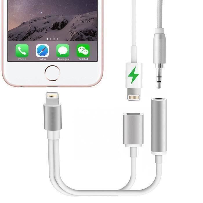 2 en 1 Lightning 3.5mm Aux Audio Jack Adaptateur de Prise Casque pour iPhone X iPhone8-8Plus iphone 7-7 Plus iPad iPod H029DD
