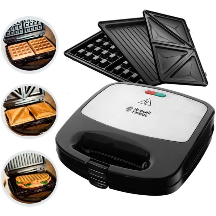 Russell Hobbs Appareil à Sandwich 3en1 750W, Gaufrier, Grill, Plaques Amovibles Anti Adhésives - 24540-56 Fiesta