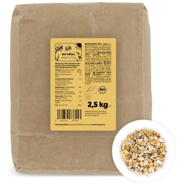 Muesli bio de céréales germées 2,5 kg Sans additifs issus à 100 % de l'agriculture biologique 192