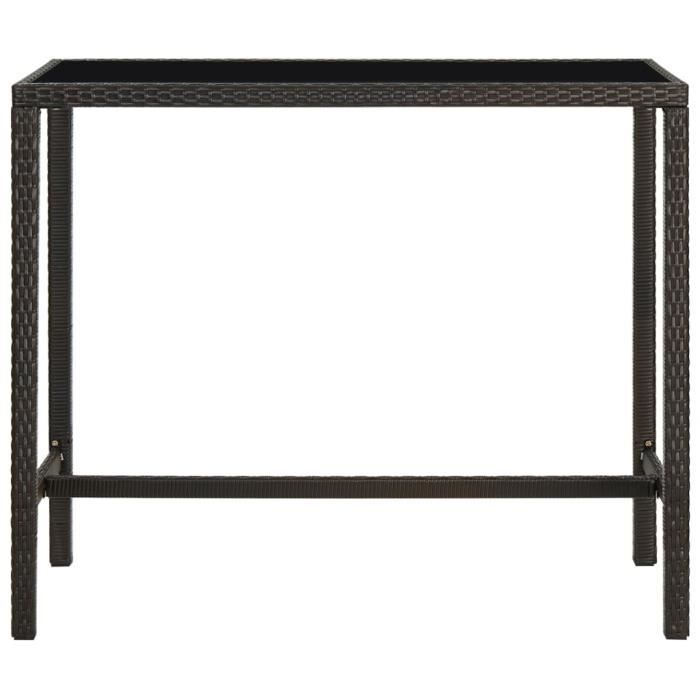 Le meilleur* -849797- Table de bar de jardin - Table haute Mange-Debout Marron 130x60x110cm Résine tressée verre