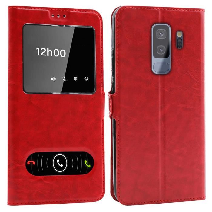 Coque Samsung Galaxy S9 Plus, Double Fenêtre - Rouge